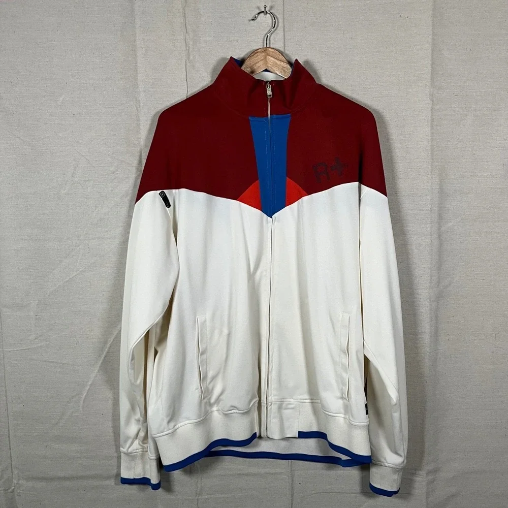 Rocawear Men Track Jacket 2XL White Burgundy Blue Colorblock Full Zip Streetwear